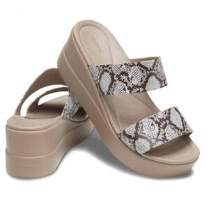 Crocs Brooklyn Mid Wedge Two Strap Sandals Snakeskin W10